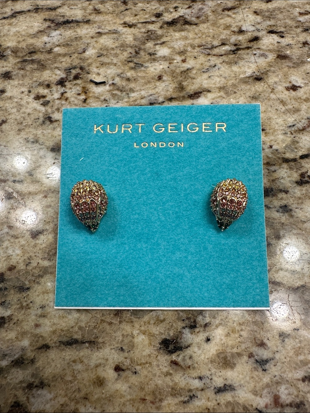 Kurt Geiger Gold Multicolor Crystal Teardrop Stud Earrings